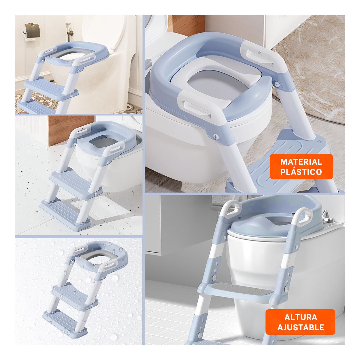 REDUCTOR ANTIDESLIZANTE DE INODORO CON ESCALERA AZUL CLARO Y+LIGAS REGALO - 5
