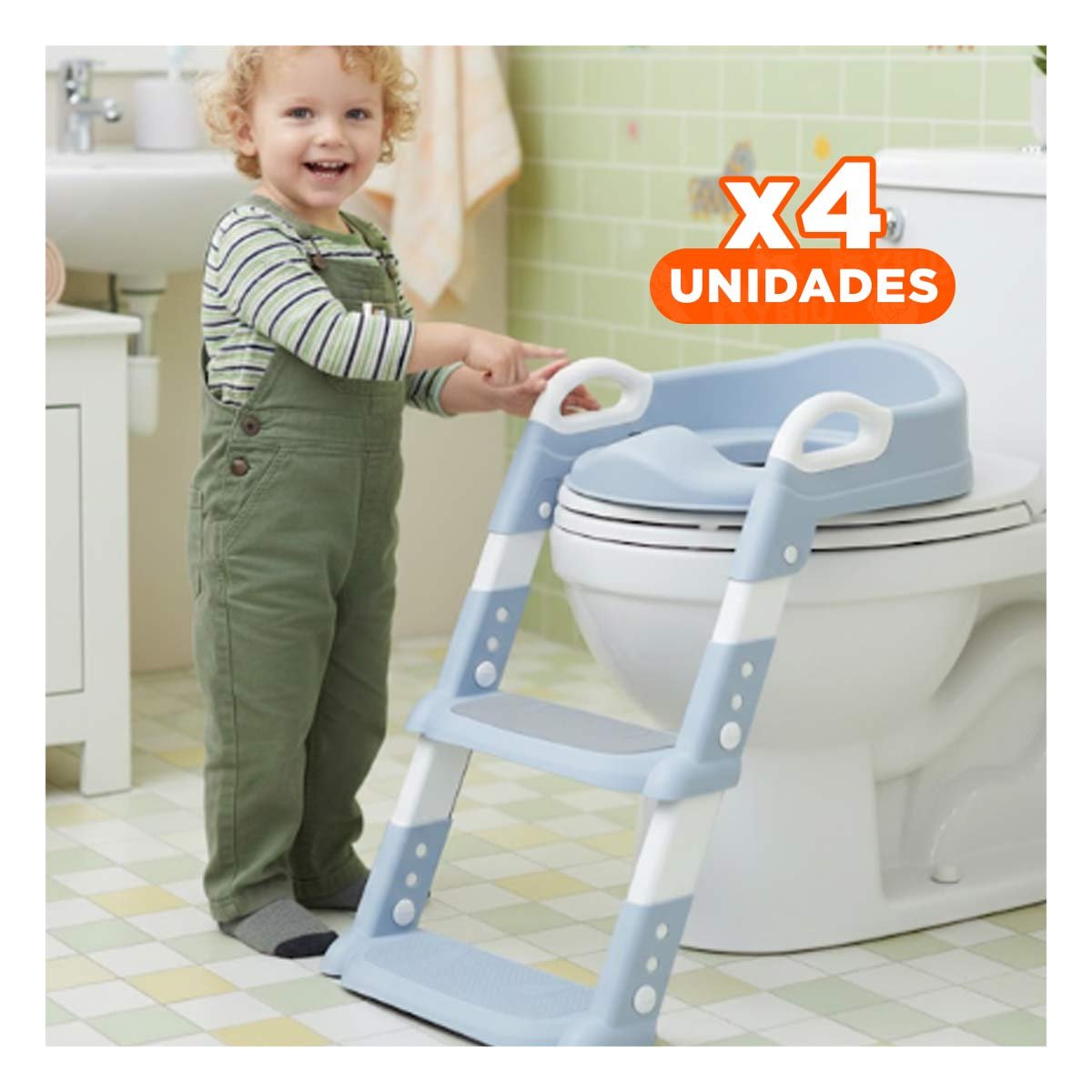 PACK4 REDUCTOR INFANTIL DE INODORO CON ESCALERA AZUL CLARO COMODO - 1