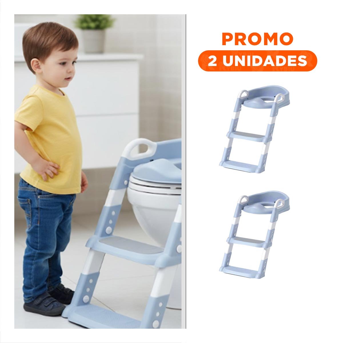 PACK2 ASIENTO INFANTIL DE INODORO CON ESCALERA AZUL CLARO PLEGABLE - 1