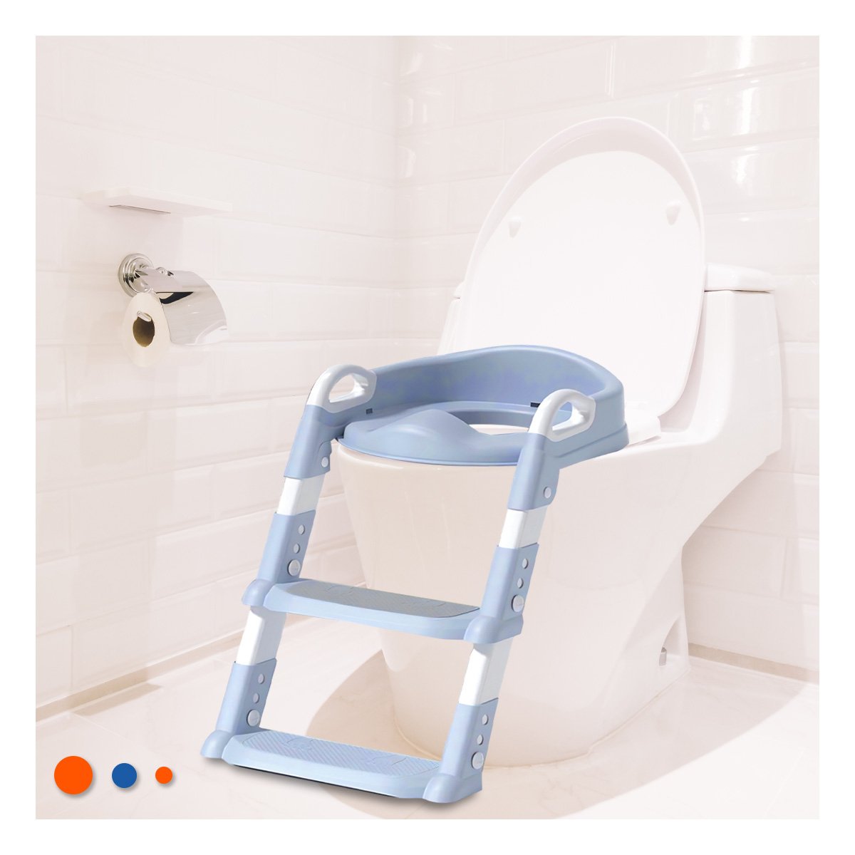 PACK2 ASIENTO INFANTIL DE INODORO CON ESCALERA AZUL CLARO PLEGABLE - 2