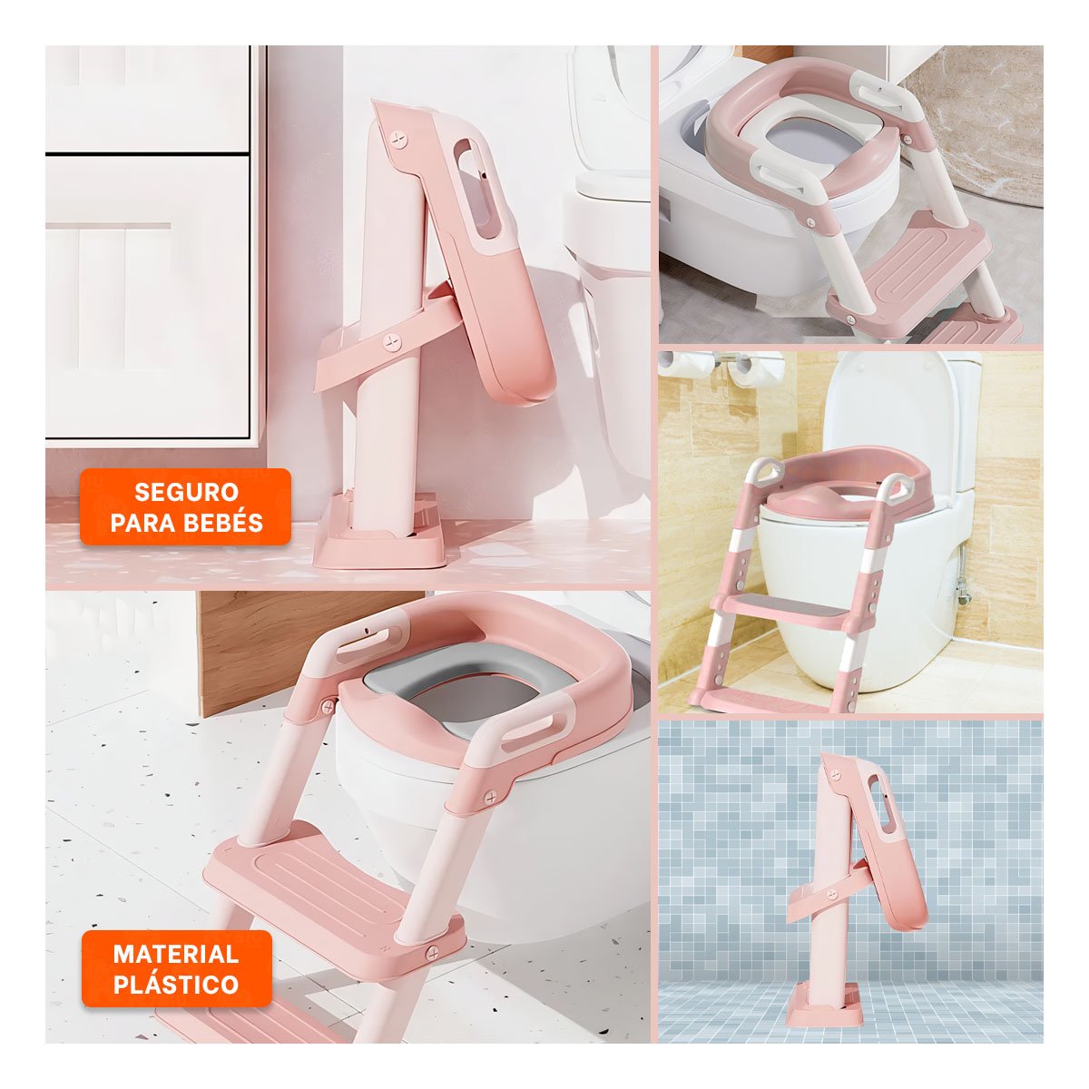 ADAPTADOR PARA BANO CON ESCALERA ROSADO PRACTICO Y DURADERO Y+POST IT - 5