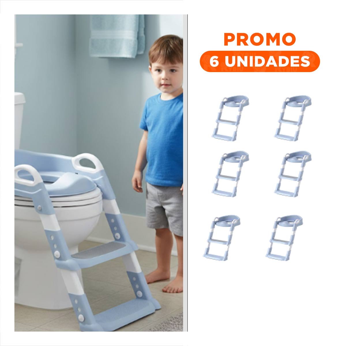 PACK6 ADAPTADOR PLEGABLE DE INODORO CON ESCALERA AZUL CLARO - 1
