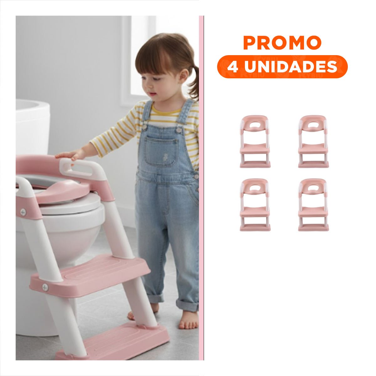 PACK4 ASIENTO PLEGABLE DE INODORO CON ESCALERA ROSADO COMODO Y SEGURO Y+REGALO STICKER - 1