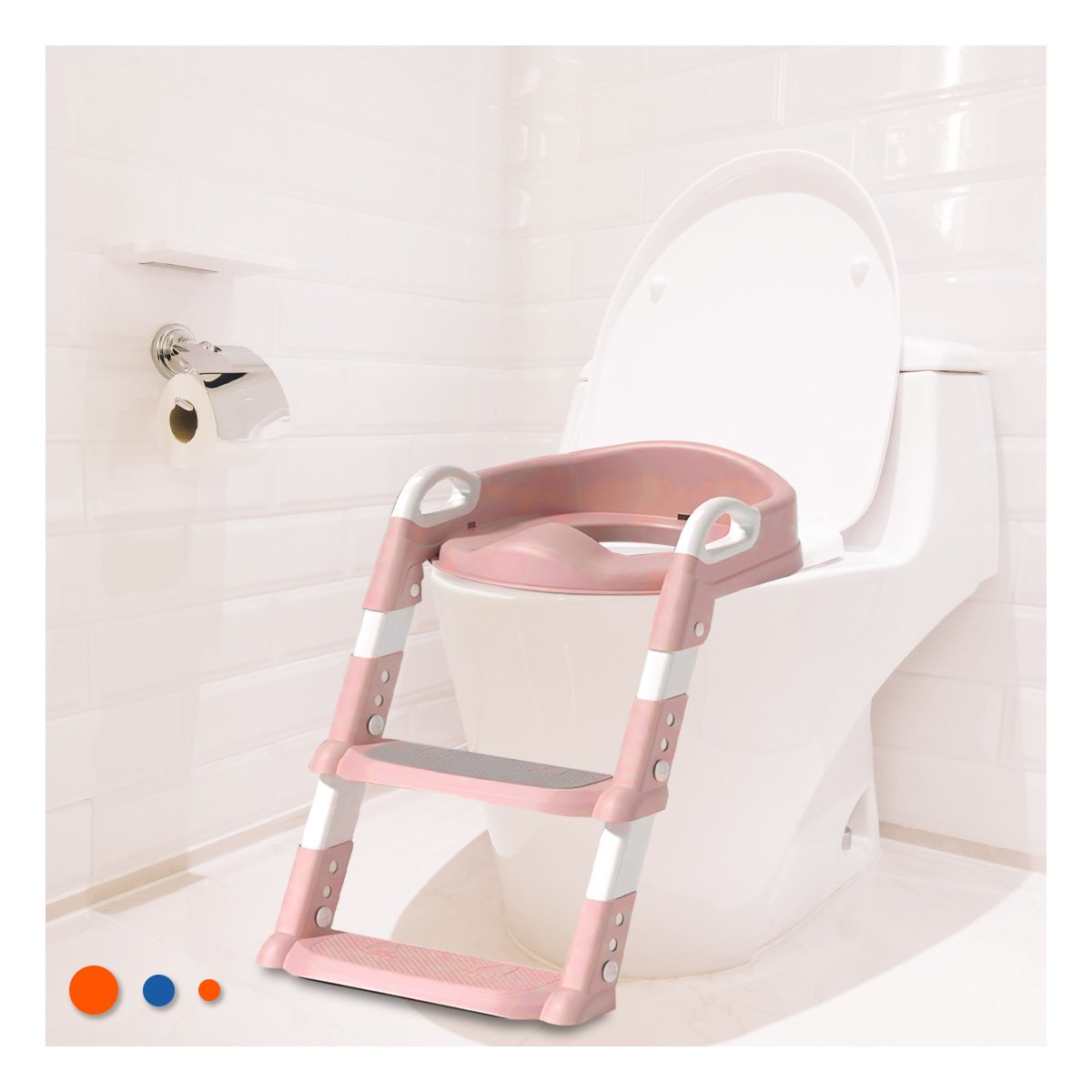 PACK2 SILLA INFANTIL DE INODORO CON ESCALERA ROSADO AJUSTABLE Y DURADERO Y+REGALO STICKER - 3