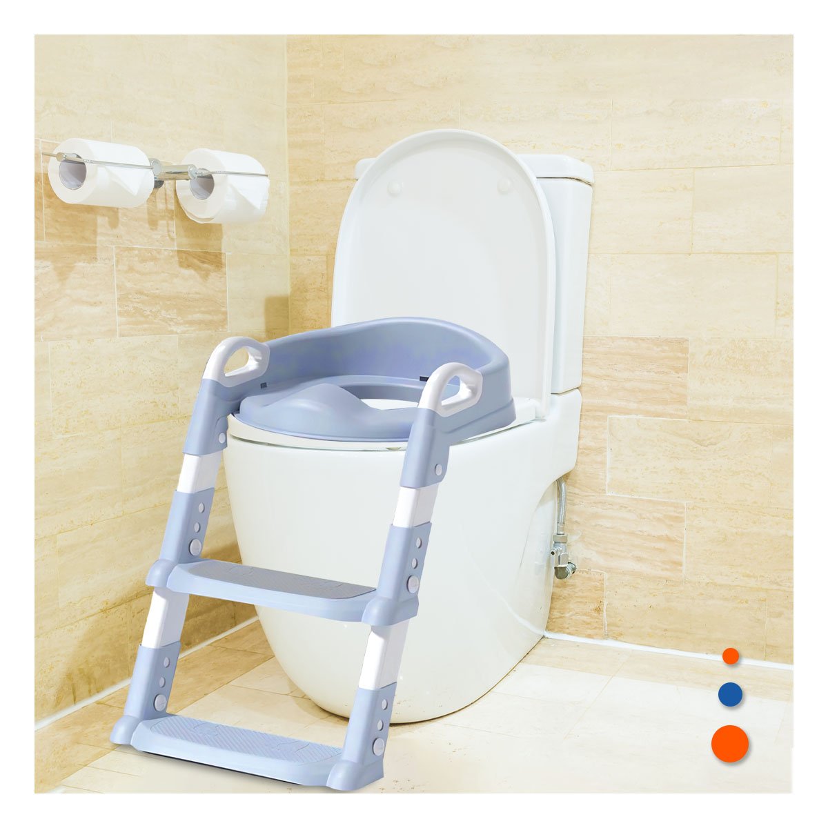ASIENTO ANTIDESLIZANTE DE INODORO CON ESCALERA AZUL CLARO - 2
