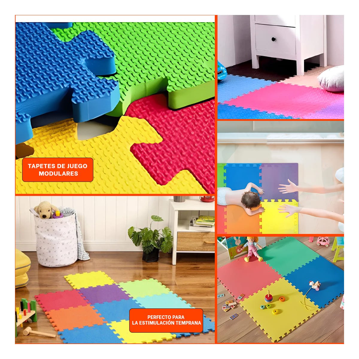 TAPIZ PISO PUZZLE 6 PZS 60X60X2CM MULTICOLOR PARA HABITACION Y+POST IT - 1