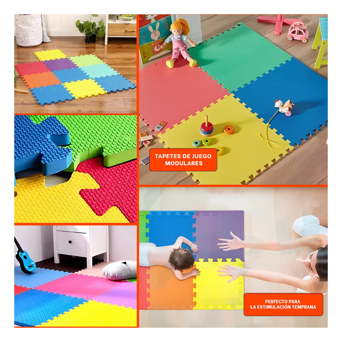 TAPIZ PISO PUZZLE 6 PZS 60X60X2CM MULTICOLOR PARA HABITACION Y+POST IT - 5