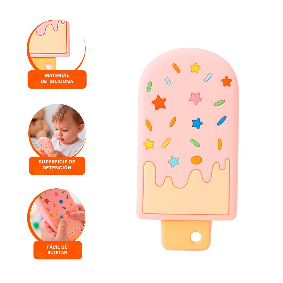AGARRE DE SILICONA CON FORMA DE HELADO ROSADO CLARO SUAVE AL TACTO Y+LIGAS REGALO - 3
