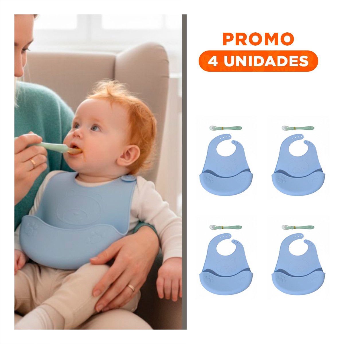 PACK4 PECHERA DE SILICONA CELESTE OSITO RESISTENTE Y FACIL Y+REGALO STICKER - 1