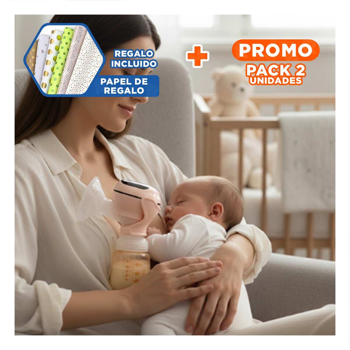 PACK2 BOMBA LACTANCIA ELECTRICA PORTATIL MELON MOVIL Y SEGURO PARA MAMA Y+PAPEL REGALO - 1