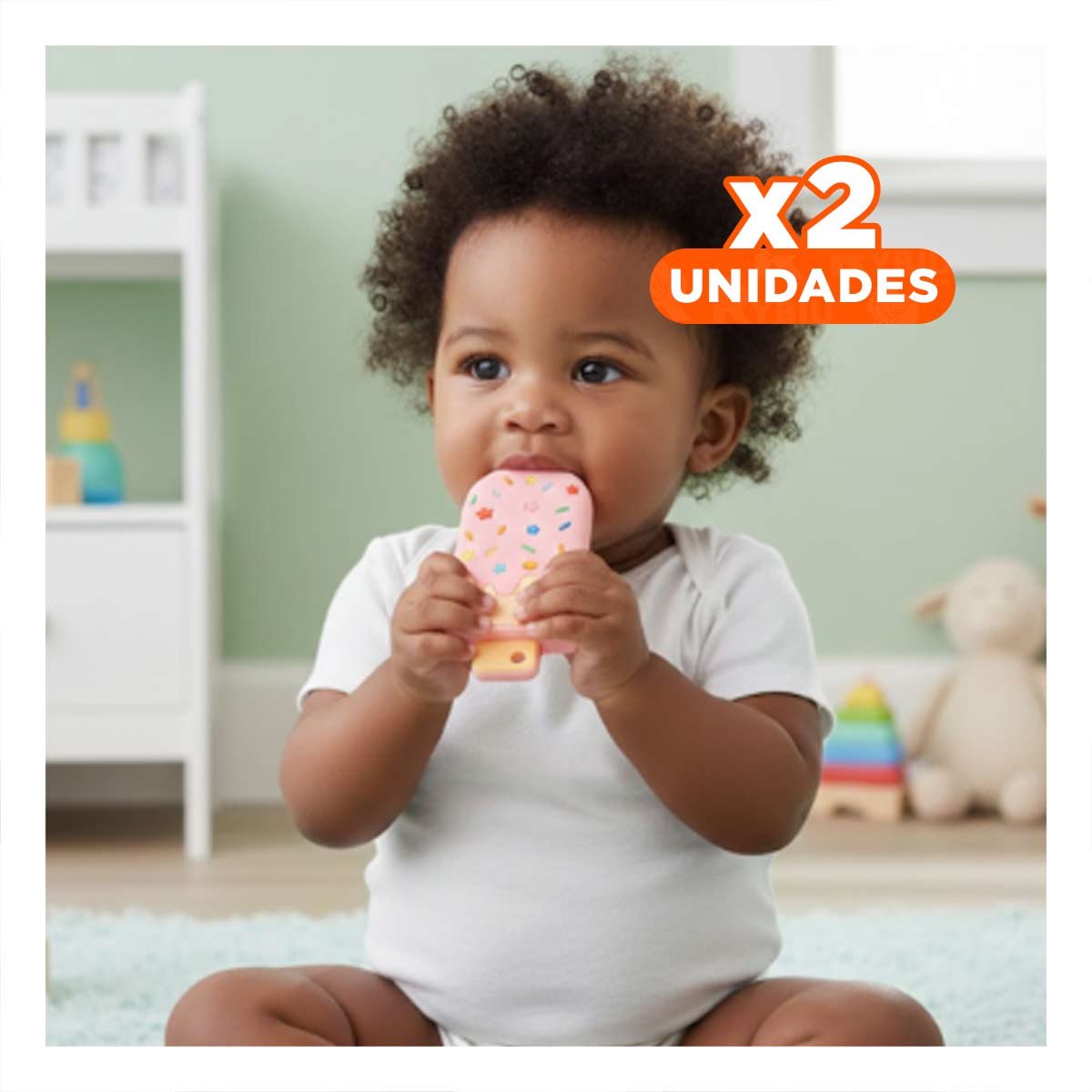 PACK2 AGARRE DE SILICONA CON FORMA DE HELADO ROSADO CLARO SEGURO Y+REGALO STICKER - 1
