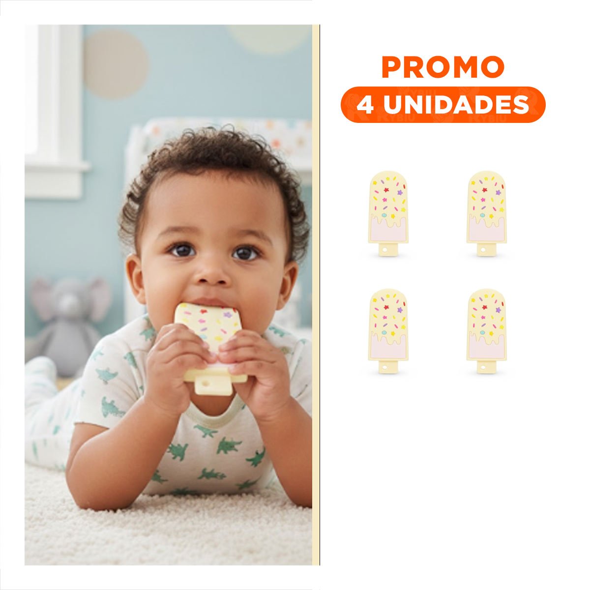 PACK4 ELEMENTO SENSORIAL DE SILICONA CON DISEÑO DE HELADO AMARILLO CLARO Y+REGALO STICKER - 1