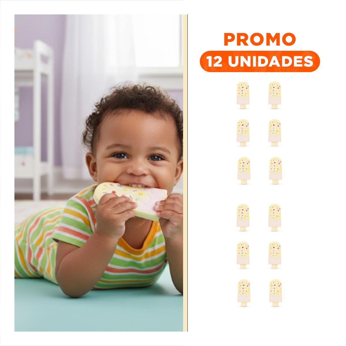 PACK12 AGARRE SILICONA HELADO AMARILLO CLARO SEGURO ENCIA Y+REGALO STICKER - 1
