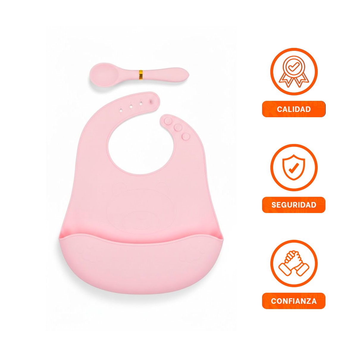 PROTECTOR CON CUCHARA DE SILICONA ROSADO OSITO RESISTENTE Y DIVERTIDO - 3