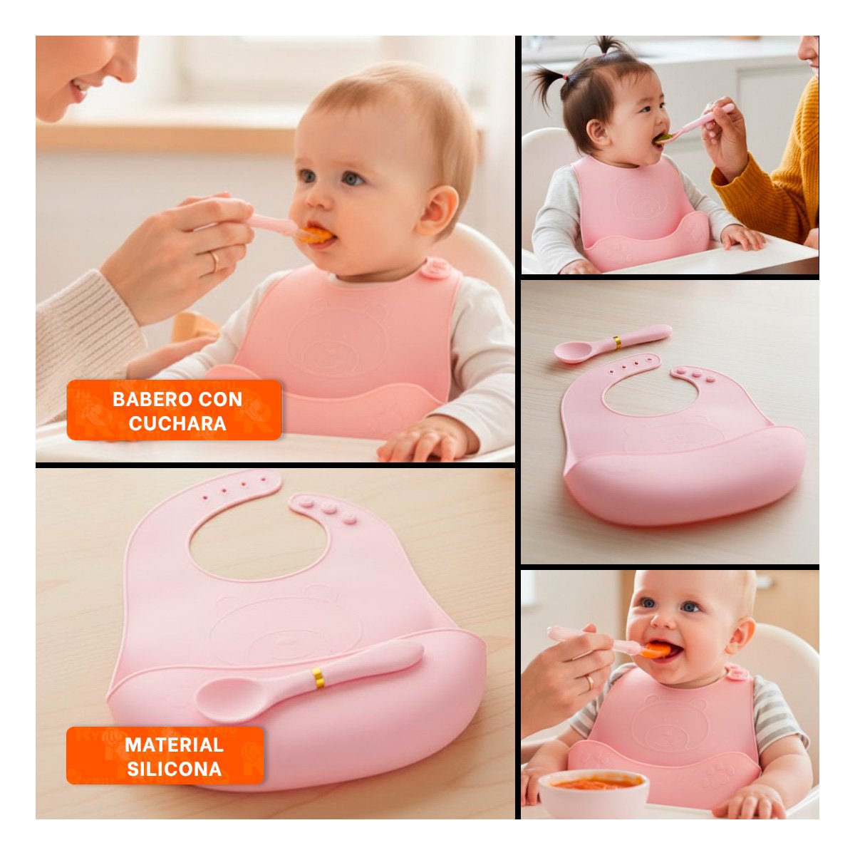 PROTECTOR CON CUCHARA DE SILICONA ROSADO OSITO RESISTENTE Y DIVERTIDO - 5