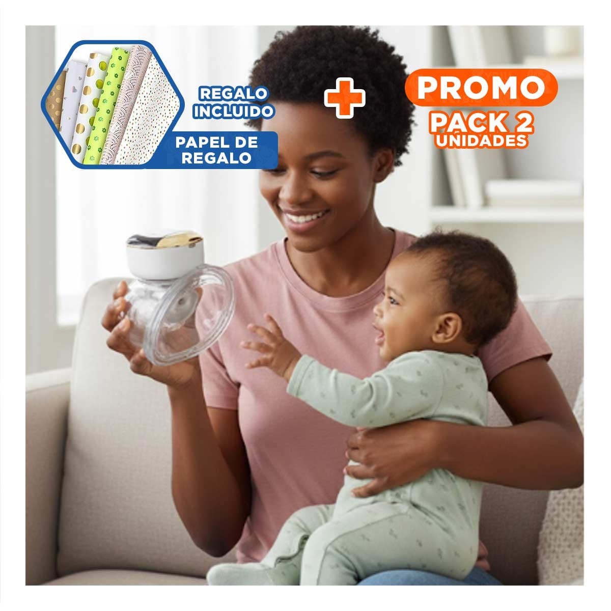 PACK2 BOMBA LACTANCIA ELECTRICA PORTATIL DORADO COMODA Y LIGERA PARA MAMA Y+PAPEL REGALO - 1