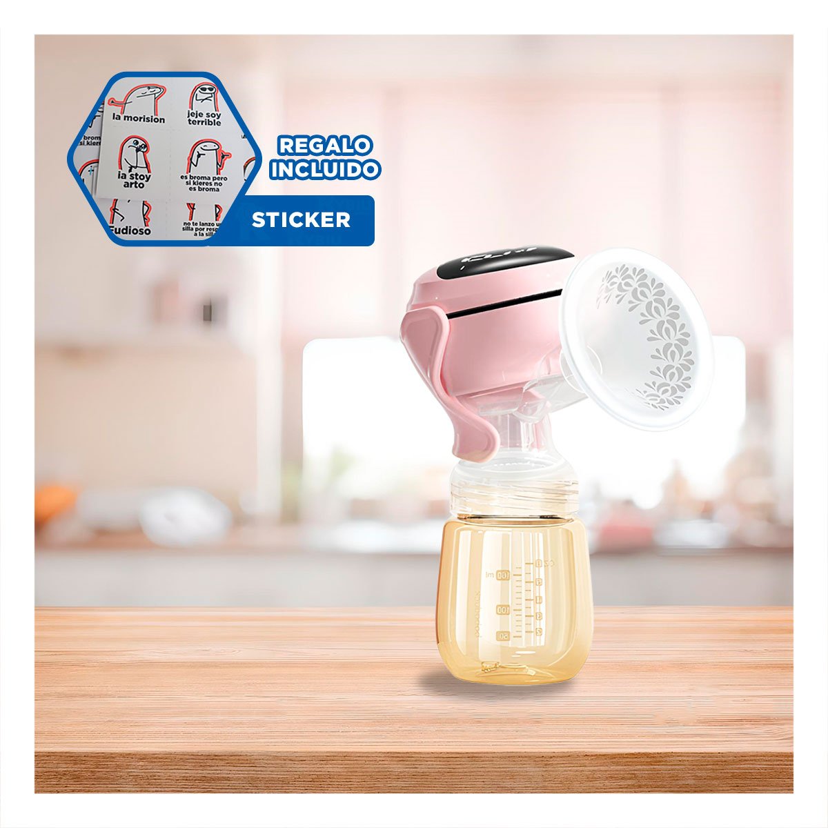 BOMBA PORTATIL ELECTRICA LECHE ROSADO MOVIL Y COMODA PARA USO DIARIO Y+REGALO STICKER - 1