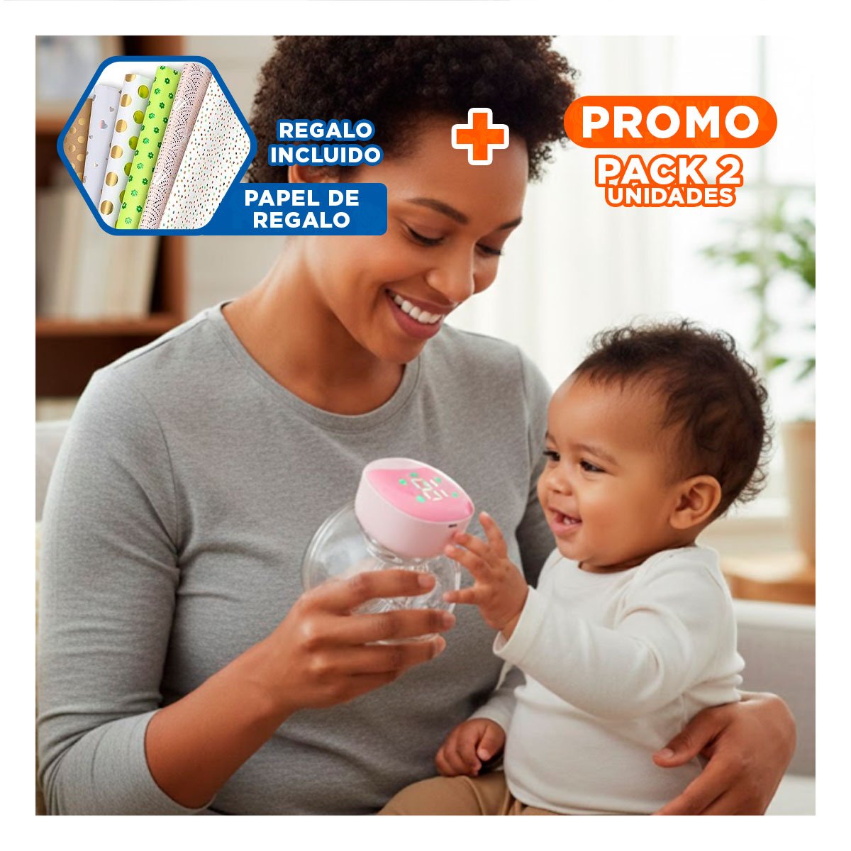 PACK2 BOMBA LACTANCIA ELECTRICA PORTATIL ROSADO COMODA Y LIGERA PARA MAMA Y+PAPEL REGALO - 1