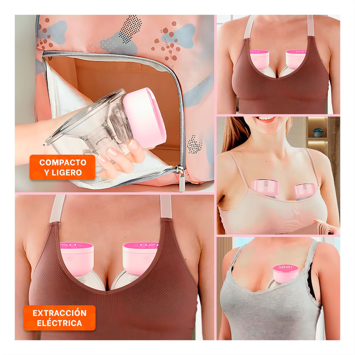 PACK2 BOMBA LACTANCIA ELECTRICA PORTATIL ROSADO COMODA Y LIGERA PARA MAMA Y+PAPEL REGALO - 3