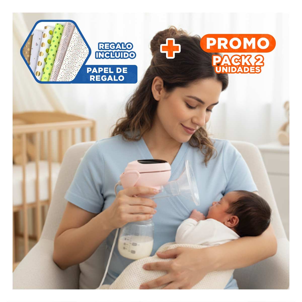 PACK2 EXTRACTOR MOVIL ELECTRICO LECHE ROSADO LIGERO Y COMODO PARA USO Y+PAPEL REGALO - 1