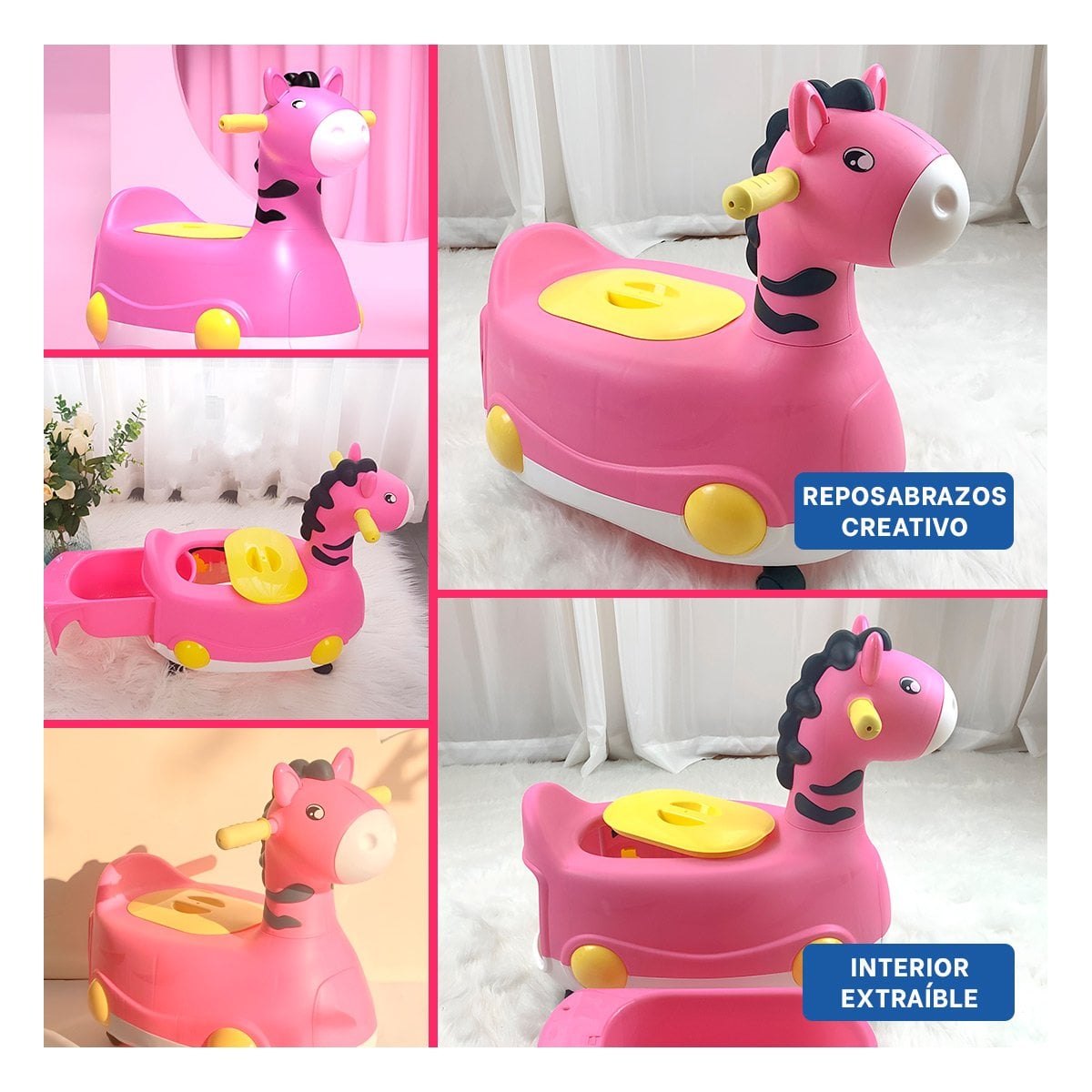 TINA PORTATIL JIRAFA CON RUEDAS ROSADO LIGERA Y COMODA PARA HOGAR Y+POST IT - 1