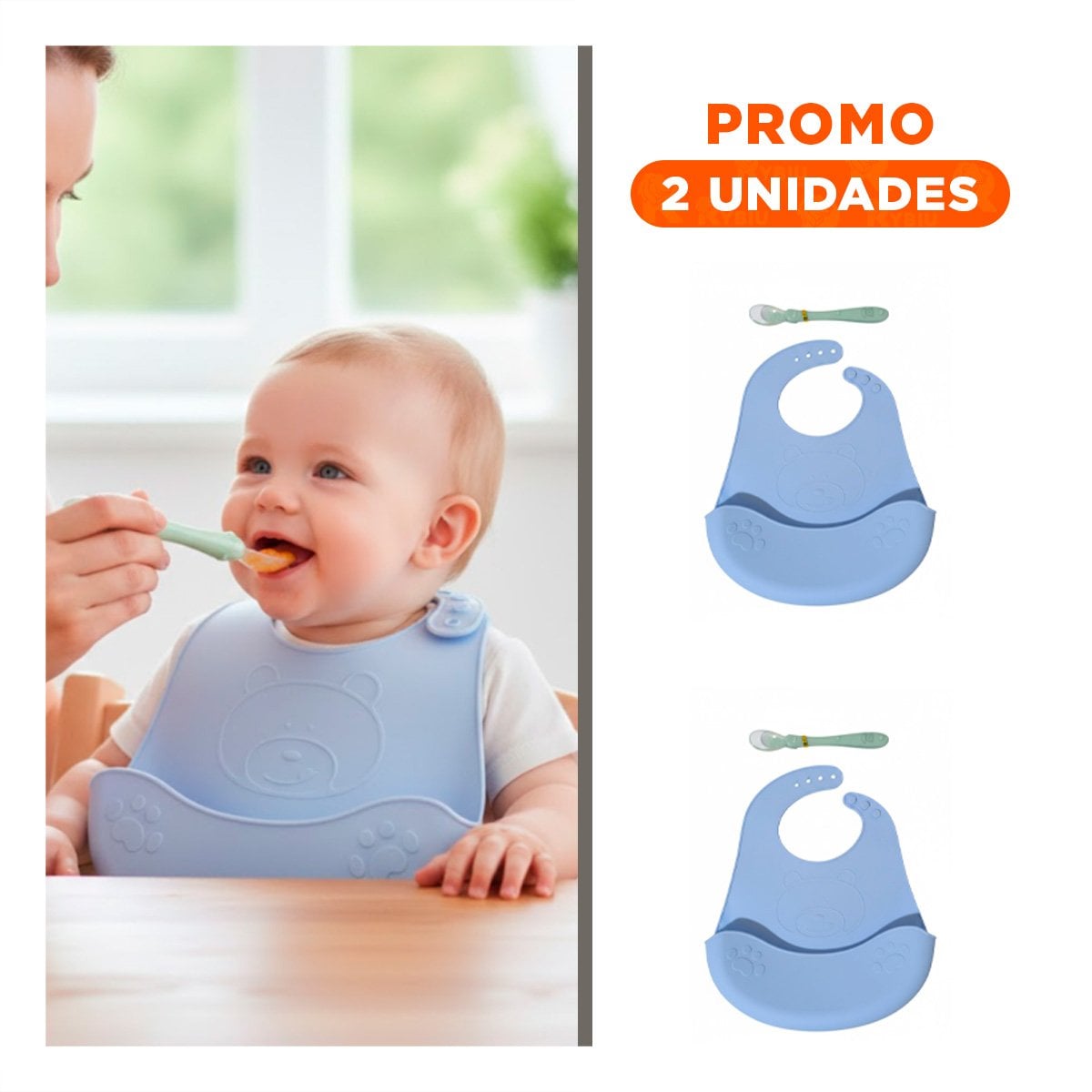 PACK2 PECHERA DE SILICONA CELESTE OSITO DIVERTIDO PARA MAMA - 1