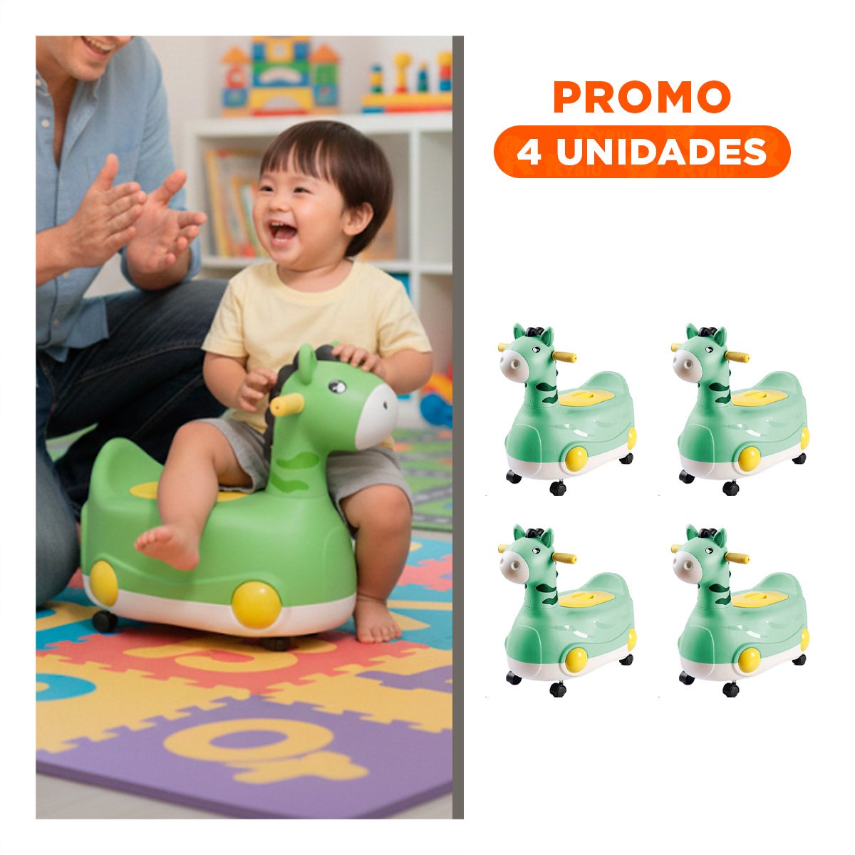 PACK4 BACIN SEGURO JIRAFA CON RUEDAS VERDE COMODO Y FACIL DE USAR Y+REGALO STICKER - 1