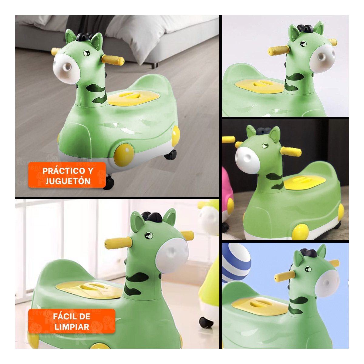 PACK4 BACIN SEGURO JIRAFA CON RUEDAS VERDE COMODO Y FACIL DE USAR Y+REGALO STICKER - 2