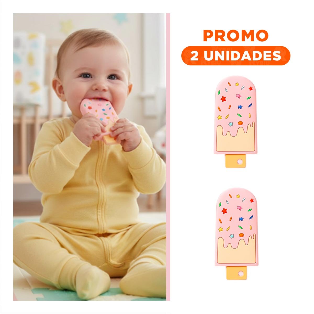PACK2 MORDEDOR DE SILICONA CON FORMA DE HELADO ROSADO CLARO FACIL DE USAR - 1