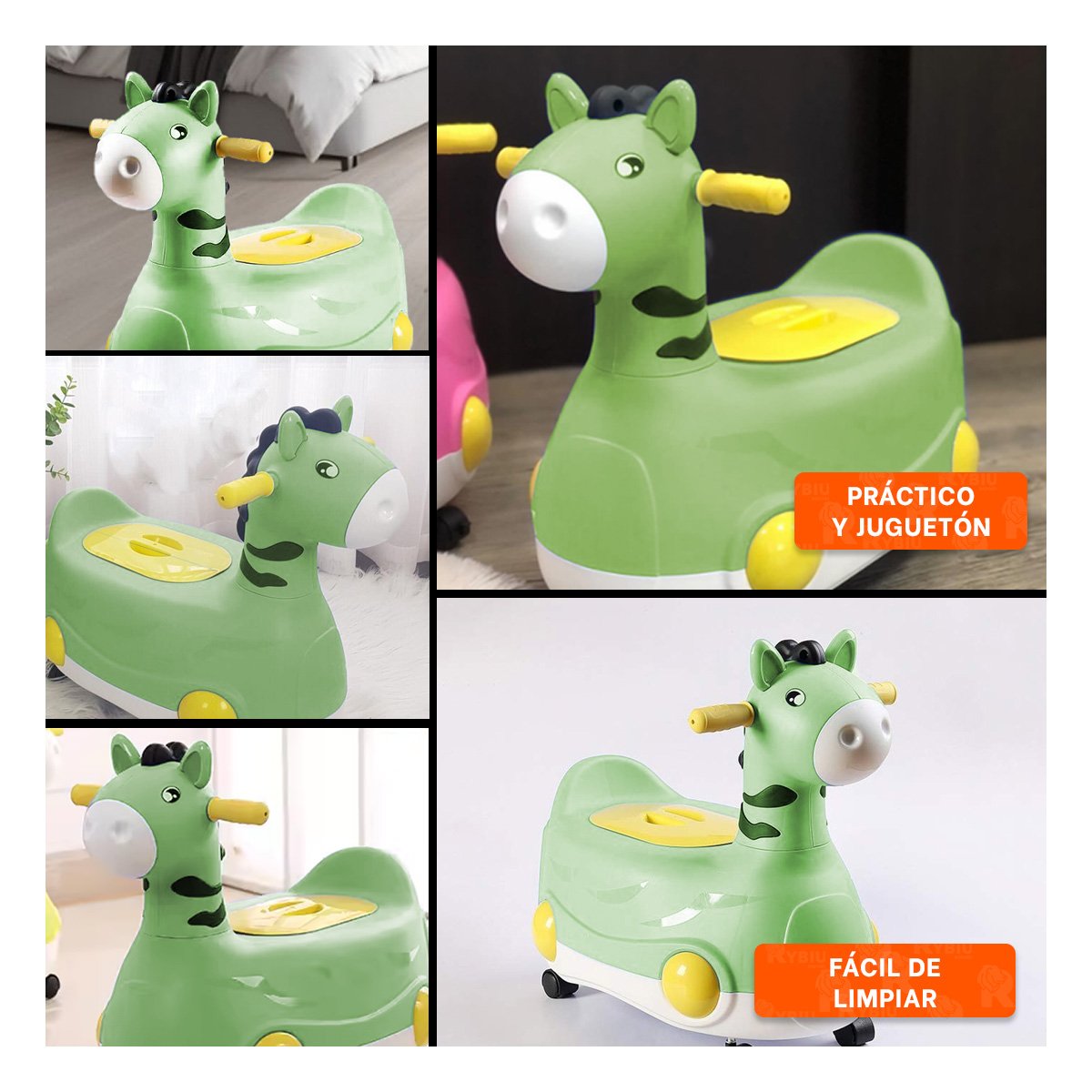 PACK2 CUBETA COMODA JIRAFA CON RUEDAS VERDE MOVIL Y FACIL DE USAR Y+PAPEL REGALO - 3