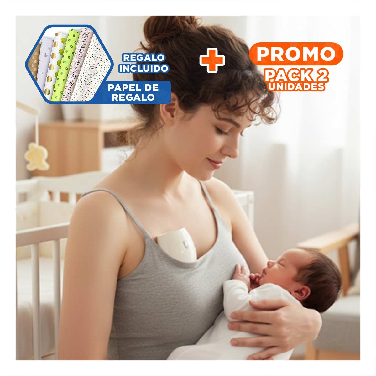 PACK2 SACALECHE LACTANCIA ELECTRICO PORTATIL BLANCO FACIL Y SEGURO PARA USO Y+PAPEL REGALO - 1