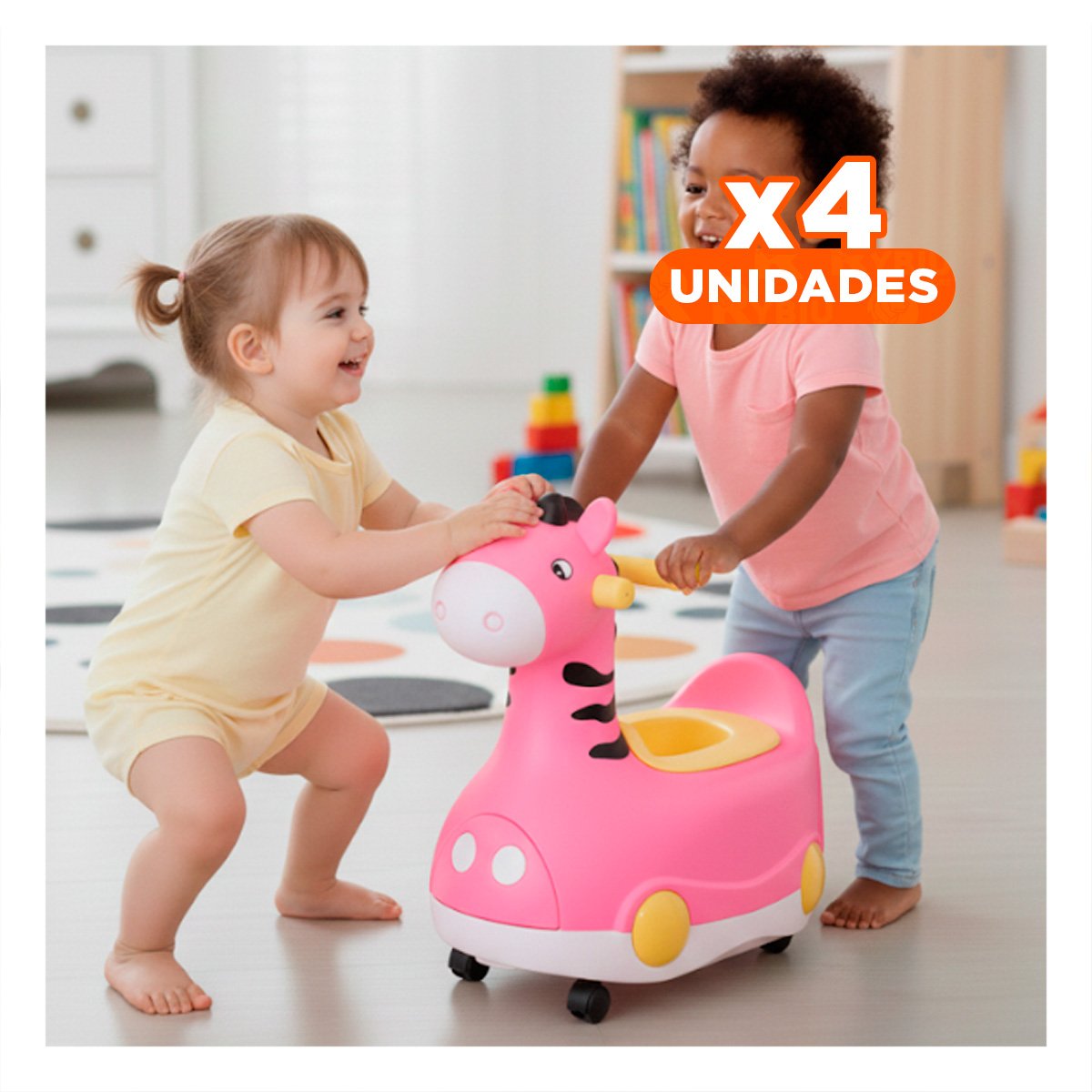 PACK4 RECIPIENTE INFANTIL JIRAFA CON RUEDAS ROSADO COMODO Y FACIL DE USAR - 1
