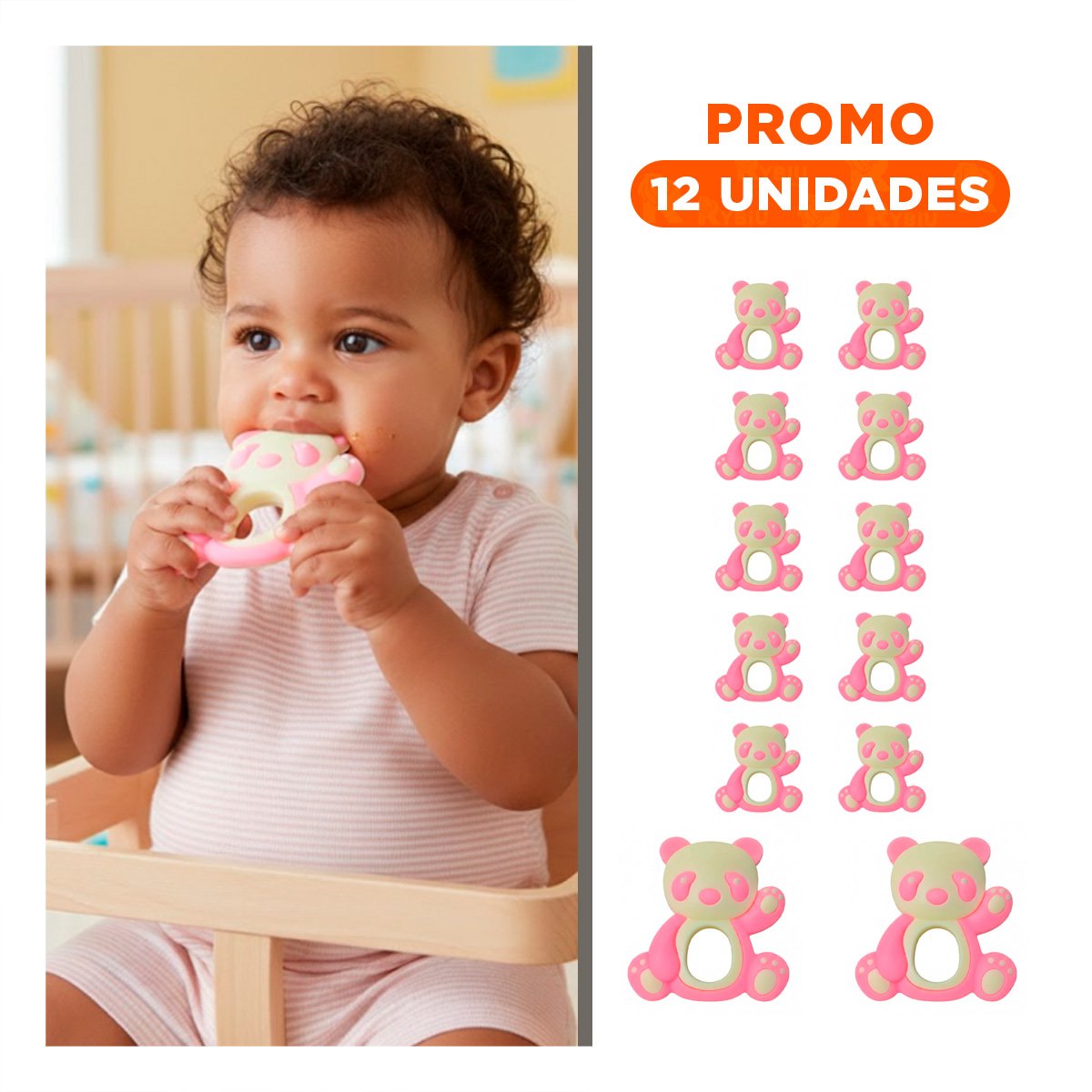 PACK12 CHUPETE DE SILICONA OSO ROSADO CLARO FLEXIBLE Y SEGURO PARA MAMA Y+REGALO STICKER - 1