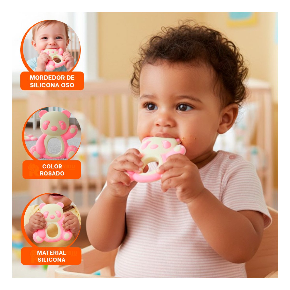 JUGUETE DE SILICONA OSO ROSADO CLARO SEGURO Y RESISTENTE PARA MAMA Y+PAPEL REGALO - 3