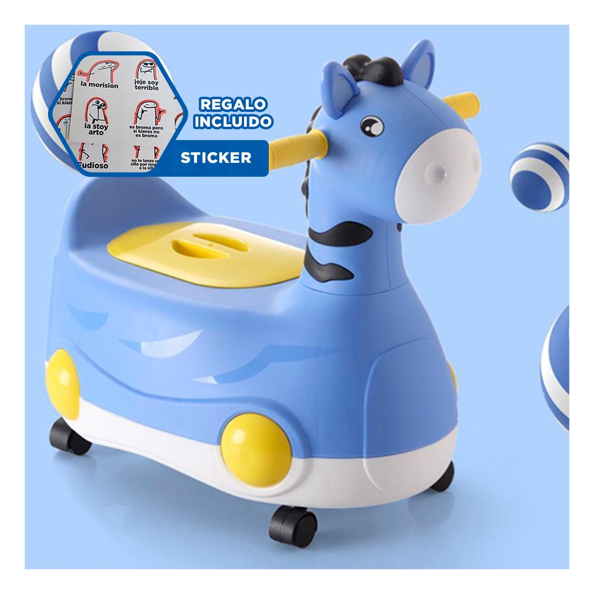 CONTENEDOR COMODO JIRAFA CON RUEDAS AZUL FACIL Y SEGURO PARA USO Y+REGALO STICKER - 1
