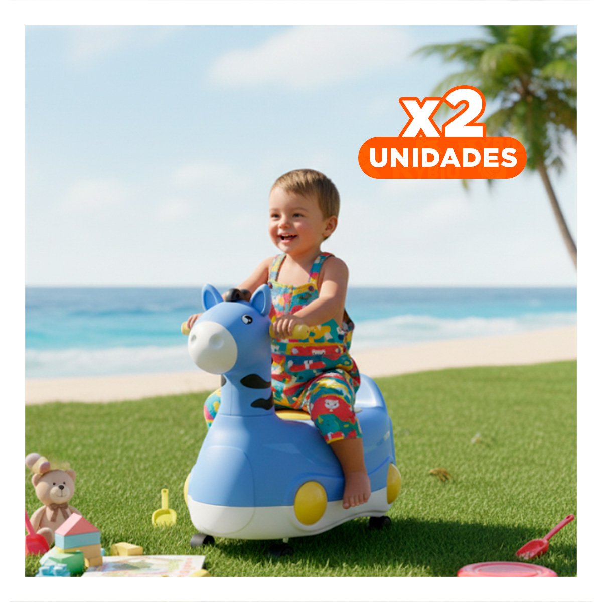 PACK2 RECIPIENTE INFANTIL JIRAFA CON RUEDAS AZUL SEGURO Y FACIL DE MOVER Y+REGALO STICKER - 1