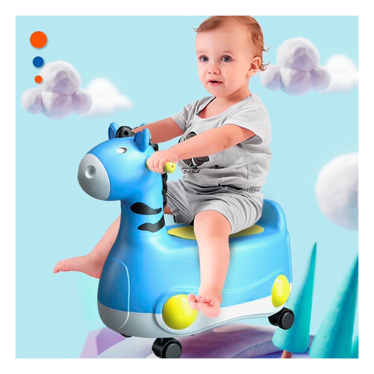 PACK2 RECIPIENTE INFANTIL JIRAFA CON RUEDAS AZUL SEGURO Y FACIL DE MOVER Y+REGALO STICKER - 3