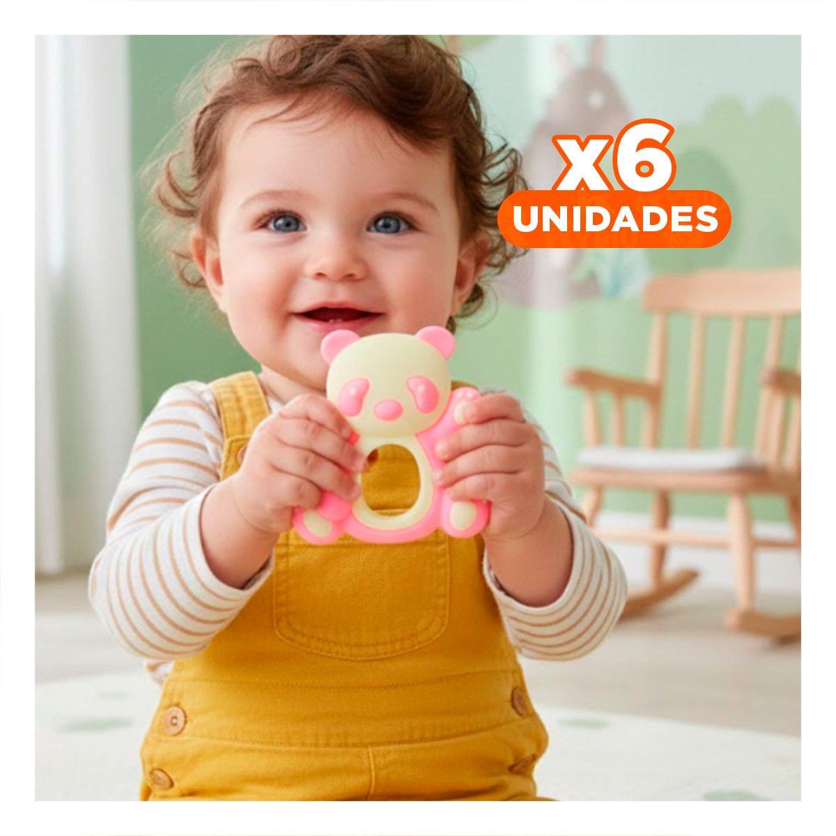 PACK6 JUGUETE DE SILICONA OSO ROSADO CLARO RESISTENTE Y DIVERTIDO PARA BEBE Y+REGALO STICKER - 1