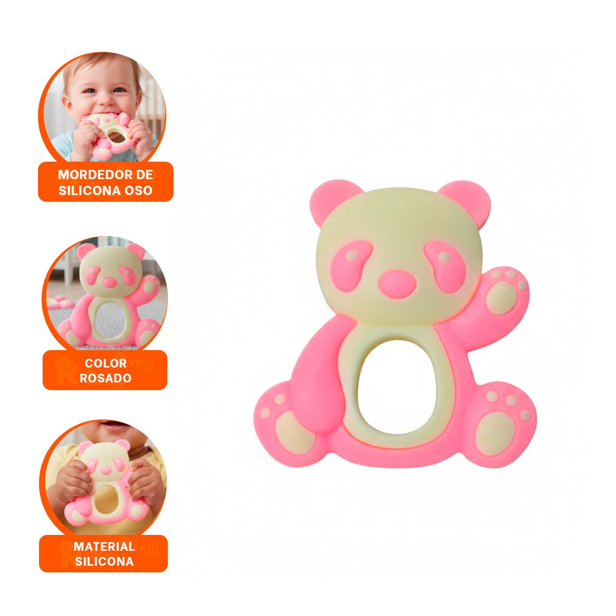 PACK6 JUGUETE DE SILICONA OSO ROSADO CLARO RESISTENTE Y DIVERTIDO PARA BEBE Y+REGALO STICKER - 2