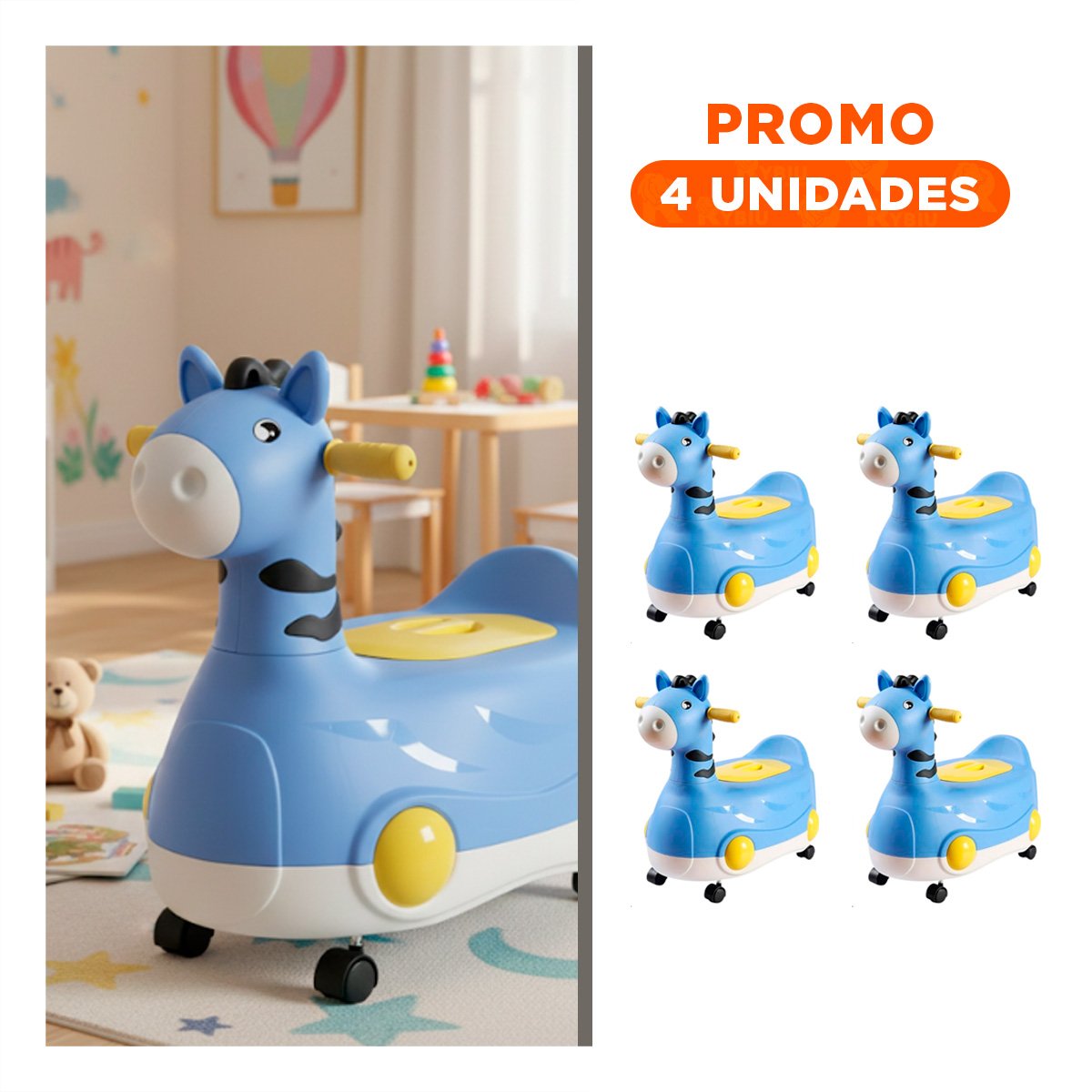 PACK4 CUBETA MOVIL JIRAFA CON RUEDAS AZUL PRACTICA Y LIGERA PARA CASA Y+REGALO STICKER - 1
