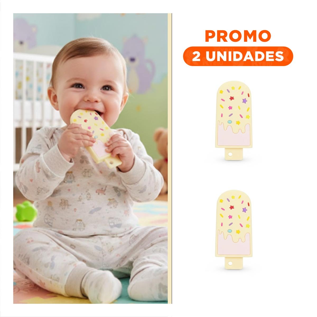 PACK2 CALMADOR DE SILICONA PARA ENCÍAS CON FIGURA HELADO AMARILLO CLARO - 1