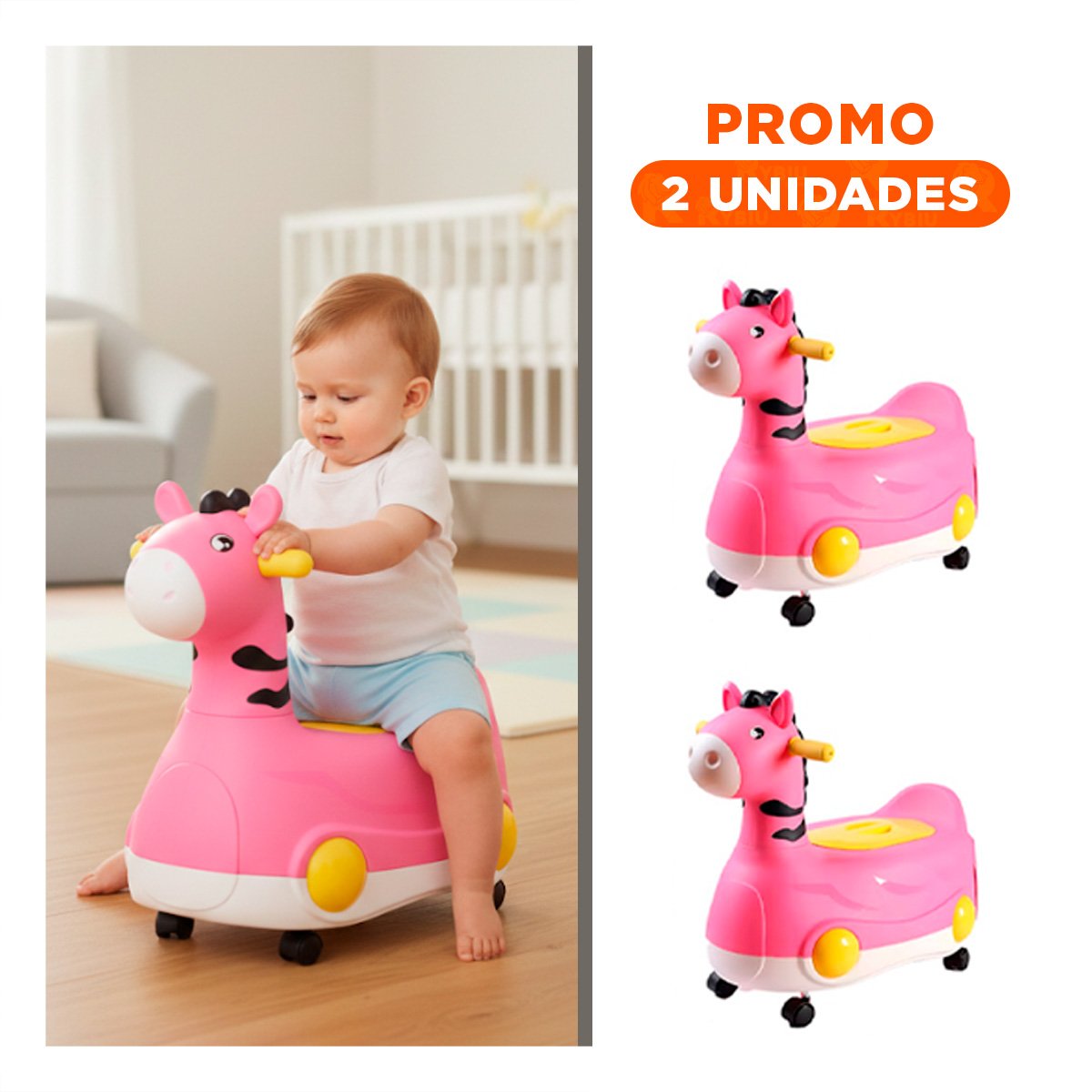 PACK2 BACIN INFANTIL JIRAFA CON RUEDAS ROSADO COMODO Y SEGURO PARA NINOS - 1