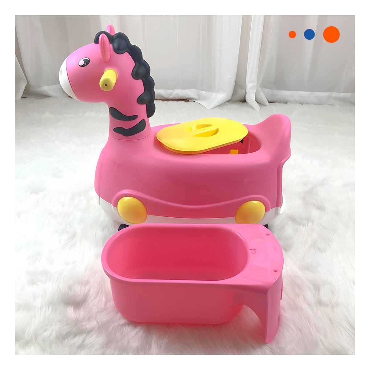 PACK4 TINA INFANTIL JIRAFA CON RUEDAS ROSADO LIGERA Y MOVIL PARA HOGAR Y+PAPEL REGALO - 5