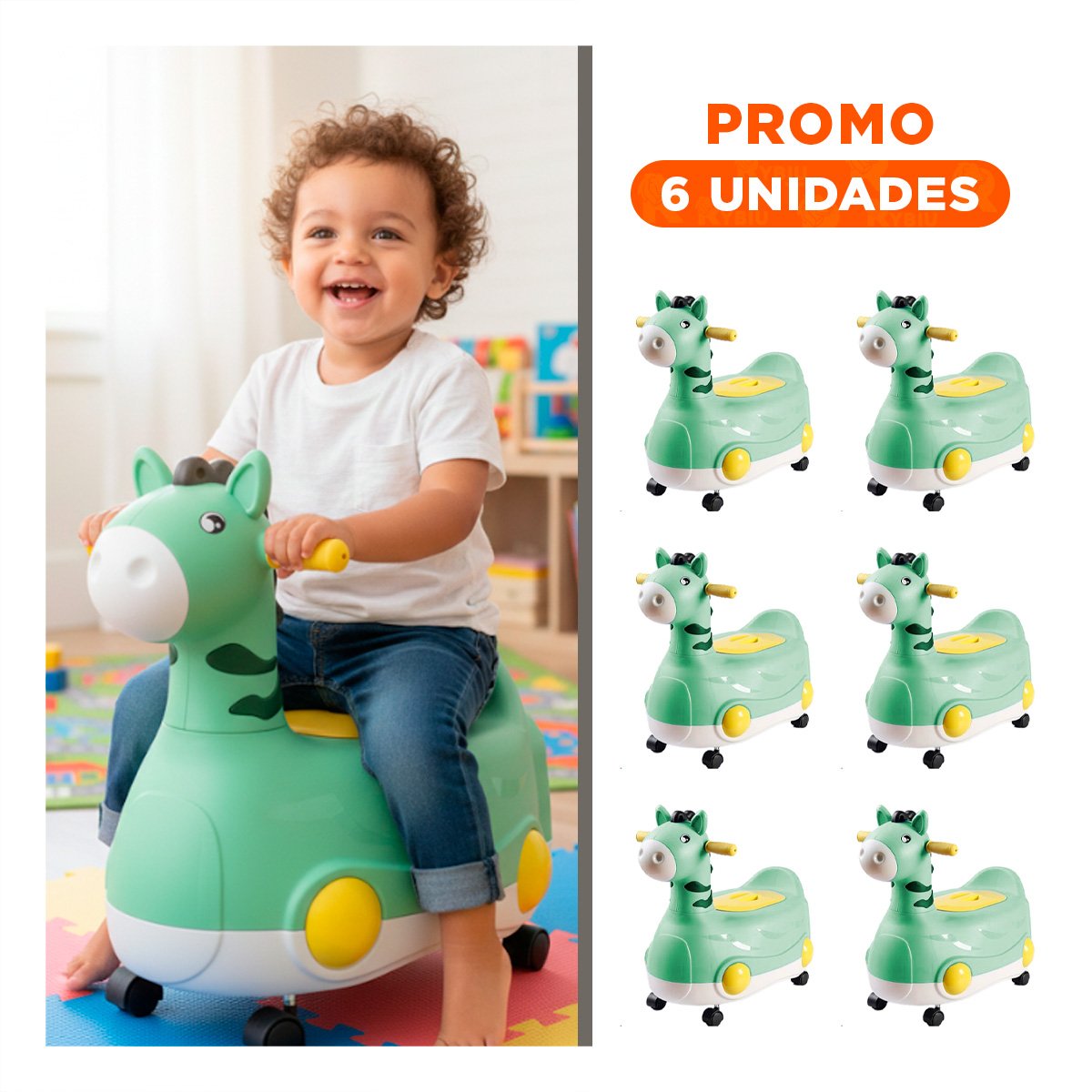 PACK6 CUBETA SEGURA JIRAFA CON RUEDAS VERDE MOVIL Y LIGERA PARA HOGAR - 1
