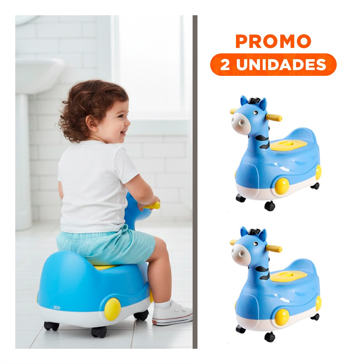 PACK2 CUBETA INFANTIL JIRAFA CON RUEDAS AZUL MOVIL Y SEGURA PARA CASA - 1