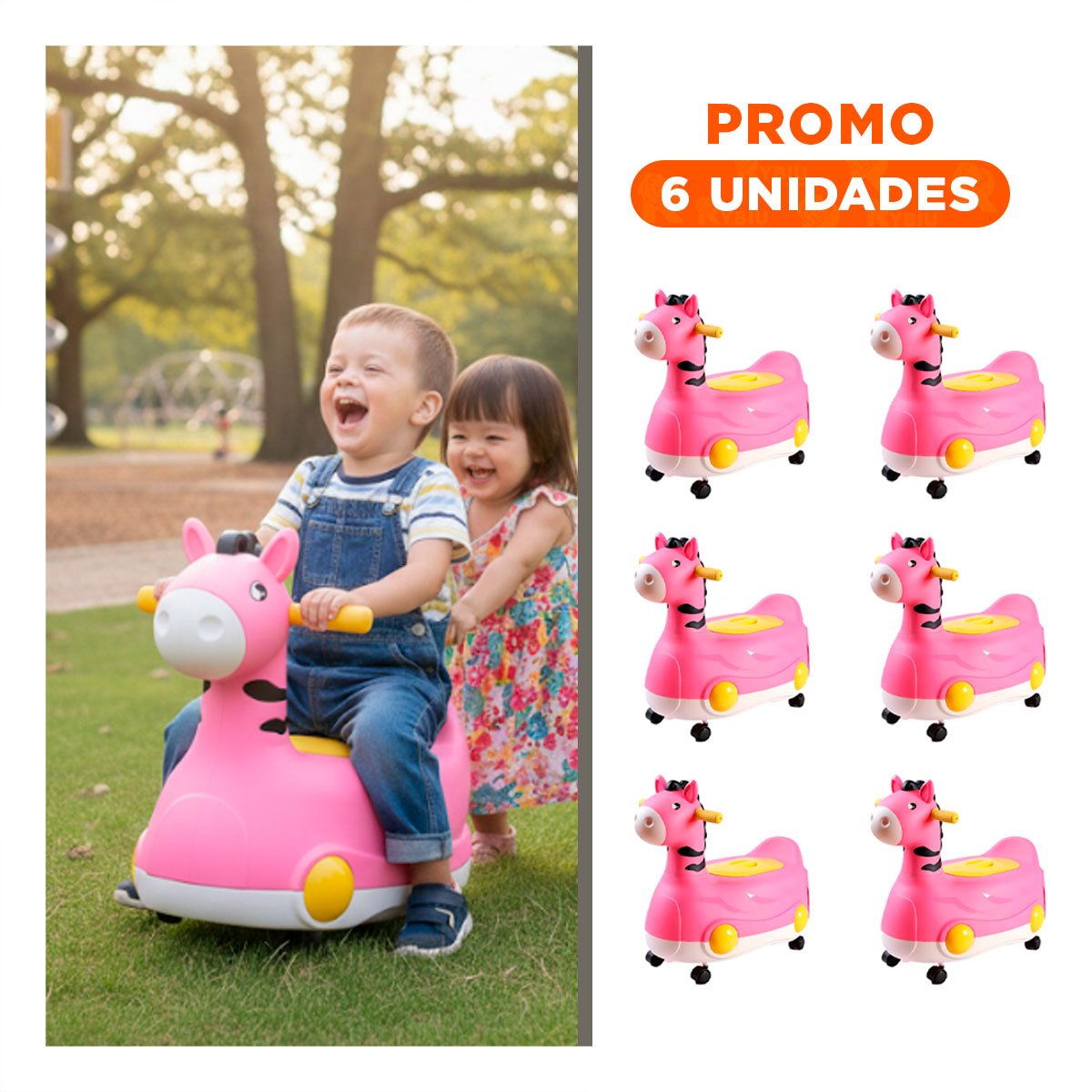 PACK6 CUBETA MOVIL JIRAFA CON RUEDAS ROSADO LIGERA Y SEGURA PARA USO - 1