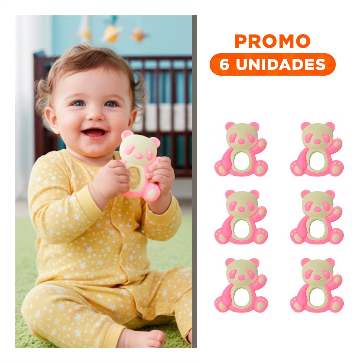 PACK6 CHUPETE DE SILICONA OSO ROSADO CLARO PORTATIL Y SEGURO PARA BEBE - 1