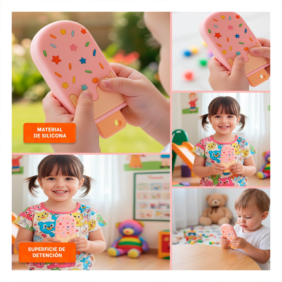 SONAJERO DE SILICONA CON FORMA DE HELADO ROSADO CLARO FACIL DE SOSTENER - 5