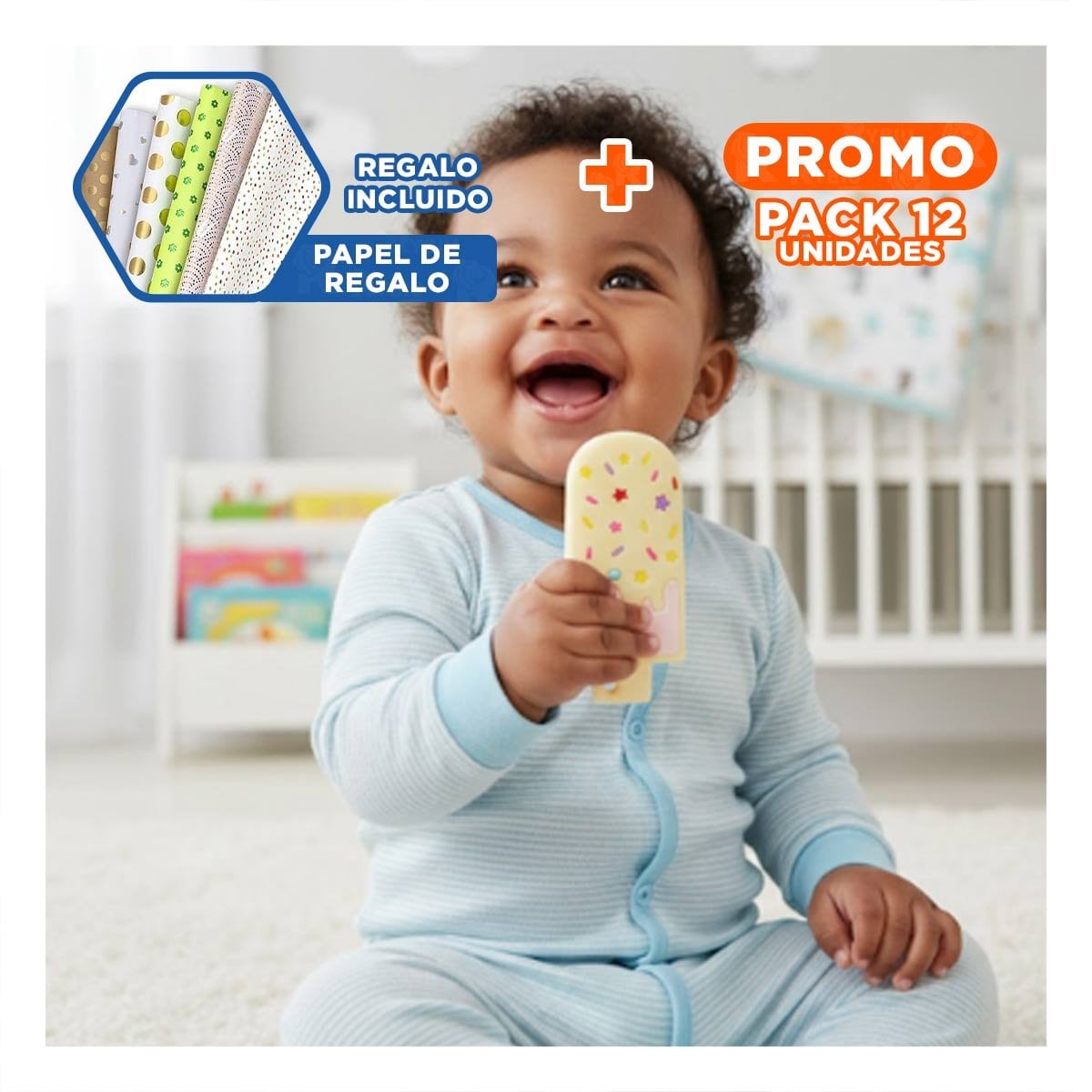 PACK12 CHUPETE SILICONA HELADO AMARILLO CLARO FLEXIBLE Y+PAPEL REGALO - 1