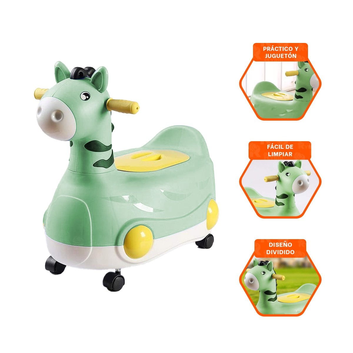 BACIN LIGERO JIRAFA CON RUEDAS VERDE COMODO Y PRACTICO PARA HOGAR - 3